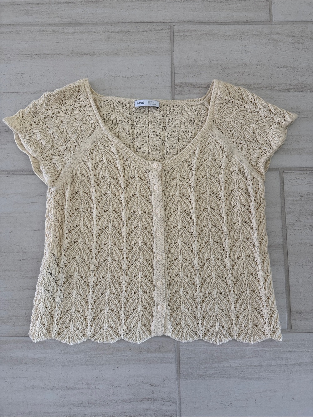 Mango Open-Knit Buttoned Cardigan - Cream